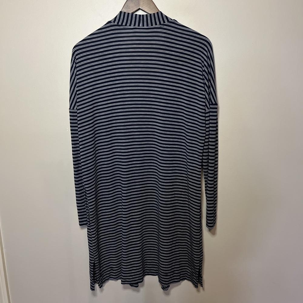 Soma Women Open Front Cardigan Navy White Stripe Jersey Knit Pockets Small - Picture 2 of 11